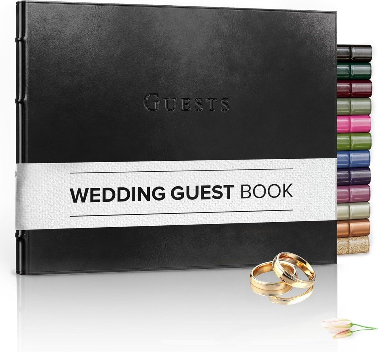 Gallery Leather Guest Book Wedding, Party, Special Events, add Polaroid Photos, 192 Lined Pages, Bonded Leather, Hardcover 7" x 9"